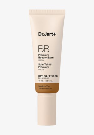 Crème Dr.Jart+ BB Premium Beauty Balm en teinte medium-tan, SPF 30, tube de 40 ml avec emballage beige et brun.