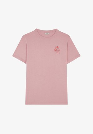 Tricou roz cu mânecă scurtă, confecționat din bumbac. Prezintă o mică grafică roșie cu înghețată în zona stângă a pieptului. Croială lejeră, guler rotund.