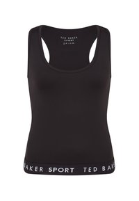 Fekete sportos ujjatlan póló versenypáttal. Kontrasztos fehér szegély a hemnél, rajta a "TED BAKER SPORT" felirattal. Puha anyag.