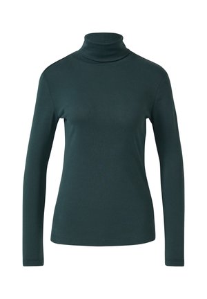 Maglietta verde a maniche lunghe con colletto a dolcevita, realizzata in tessuto liscio e elastico, con una forma slim e senza motivi o hardware visibili.