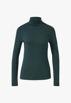 Maglietta verde a maniche lunghe con colletto a dolcevita, realizzata in tessuto liscio e elastico, con una forma slim e senza motivi o hardware visibili.