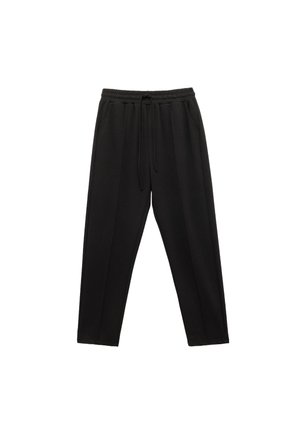 Schwarze Sweatpants mit einem elastischen Bund und Kordelzug. Mit zwei Seitentaschen und einer lockeren Passform mit glatter Textur.