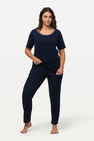 Ulla Popken, PUNKTE RUNDHALS HALBARM SET - Pigiama - dark blue