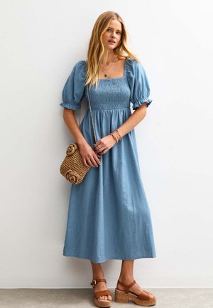 New Look PUFF SLEEVE MIDI - Jeanskleid - blue