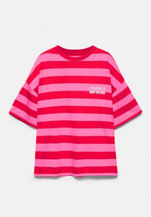 PULL&BEAR STRIPED SHORT SLEEVE T-SHIRT - T-shirt imprimé - pink