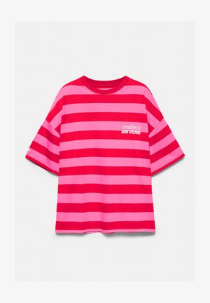 PULL&BEAR STRIPED SHORT SLEEVE T-SHIRT - T-shirt imprimé - pink