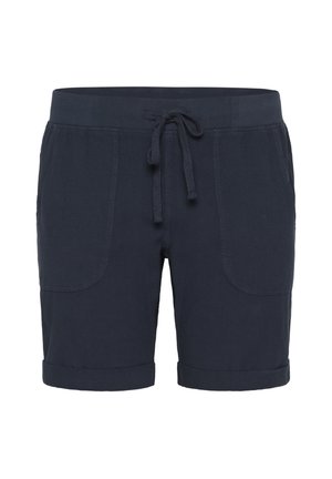 Marineblauwe casual shorts met een elastische tailleband, koordsluiting, voorzakken en opgerolde zoom.