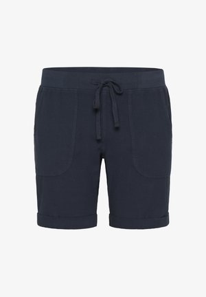 Marineblauwe casual shorts met een elastische tailleband, koordsluiting, voorzakken en opgerolde zoom.