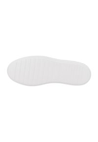 White rubber shoe sole with a textured pattern, featuring horizontal grooves and a rounded toe area. Stamped brand name visible.