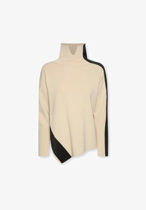 Elena Mirò, MAGLIA DOLCEVITA CON BORDO ASIMMETRICO - Jersey de punto - beige