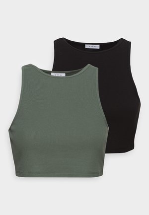 VIFELIA CROPPED TANK TOP 2PACK - Linne - black/ duck green