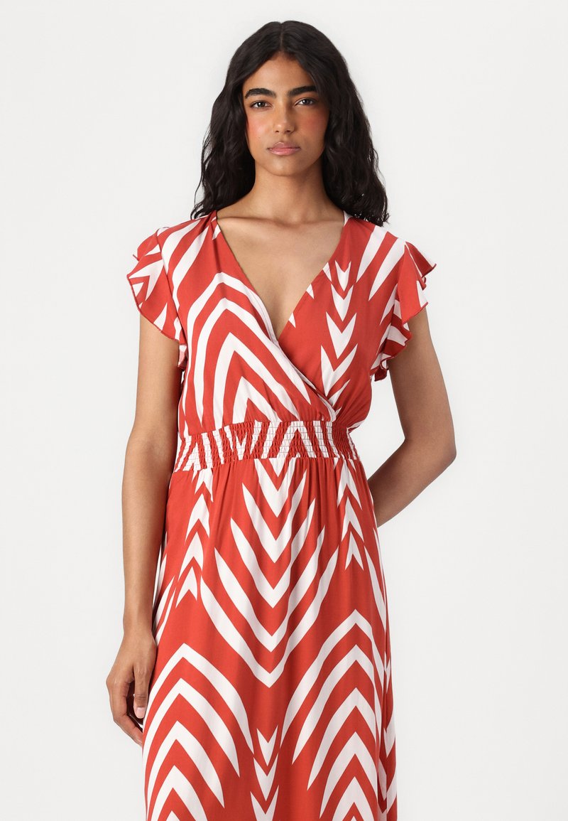 VILA VIAYA PAYA V NECK ANKLE DRESS - Maxi dress - red ochre/white/red -  Zalando.ie