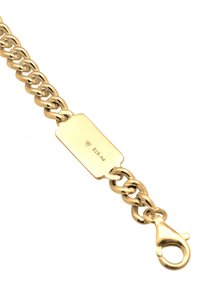Gold-tone metal chain bracelet with a rectangular tag engraved with "925 Ag," featuring a lobster clasp for secure closure.