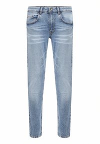 Lyseblå denimjeans med slim fit, med forlommer, slidser detaljer og en let falmningseffekt på lårene.