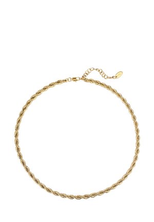 Collier en or torsadé avec un design tressé, doté d'un fermoir à homard et d'une chaîne ajustable pour varier la longueur.