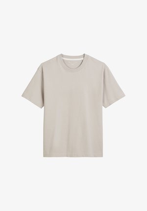 Lichtgrijze, korte mouwen t-shirt van zachte katoen. Kenmerkt zich door een ronde halslijn en rechte snit, zonder zichtbare patronen of hardware.