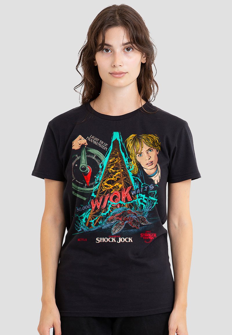 NETFLIX STRANGER THINGS UPSIDE DOWN SLOGAN TShirt print black