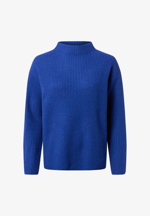 Maglione blu a costine con collo alto, maniche lunghe e vestibilità comoda. Il tessuto a maglia testurizzata offre un aspetto e una sensazione accoglienti.
