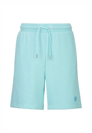 Lichtblauwe knielange korte broek met trekkoord in de tailleband en een klein geborduurd logo op het onderste gedeelte van het linkerbeen.