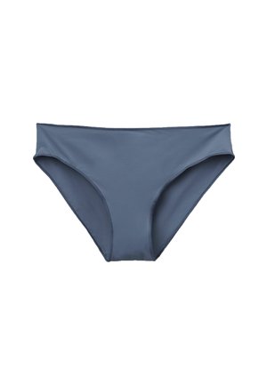 Námořnická modrá plavková podprsenka vyrobená z hladkého, elastického materiálu, s klasickým střihem a středním zakrytím, bez viditelných kovových prvků.