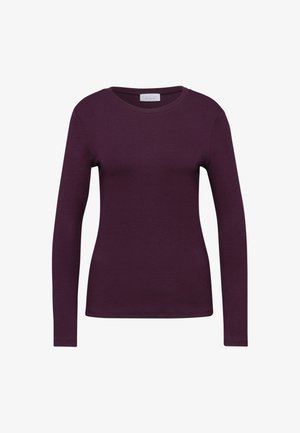 Long-sleeve, round-neck shirt in deep purple, made of soft fabric with a smooth texture and fitted design. No visible patterns or accents.