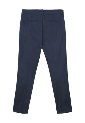 Pantaloni sartoriali blu navy a taglio aderente, dotati di due tasche posteriori a fessura e passanti per cintura in vita.