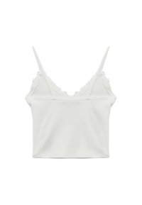 Witte katoenen camisole met verstelbare spaghettibanden, voorzien van een gerimpelde rand langs de halslijn en een aangesloten, cropped ontwerp.