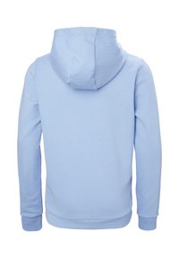 Světlounce modrá bavlněná mikina s kapucí na stahovací šňůrku, dlouhými rukávy a vroubkovanými manžetami. Hladký povrch, bez ozdob nebo vzorů.