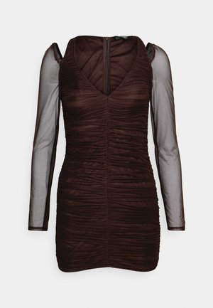 RUCHED CUT OUT SHOULDER DRESS - Vestido de cocktail / Vestido de festa - chocolate