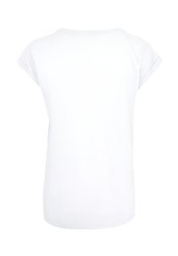 Weißes T-Shirt mit kurzen Ärmeln und rundem Halsausschnitt, aus weichem Stoff gefertigt, mit umgeschlagenen Ärmeln und lässiger Passform. Rückansicht angezeigt.