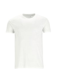 T-shirt bianco a maniche corte in cotone, con scollo rotondo e texture liscia, privo di fantasie o dettagli hardware visibili.