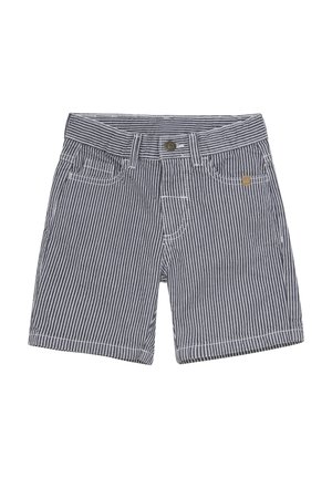 Randiga shorts i marinblått och vitt, gjorda av bomull, med knappstängning, två framfickor och kontrasterande sömmar.