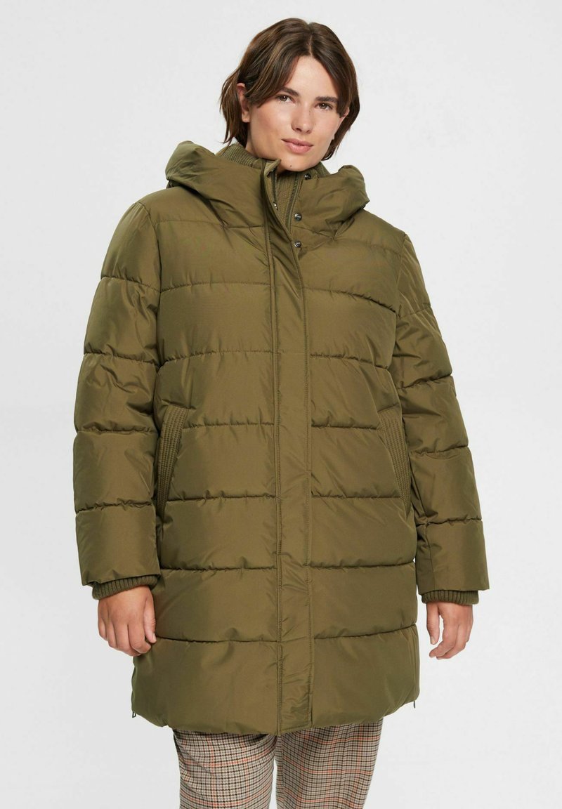 Esprit MIT KAPUZE Winter coat dark khaki/metallic green Zalando.co.uk