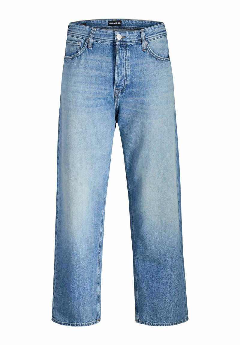 Lysblå denimjeans med en afslappet pasform, med høj talje, frontlommer og lige ben, der fremhæver subtilt slid.