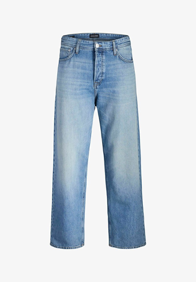 Lysblå denimjeans med en afslappet pasform, med høj talje, frontlommer og lige ben, der fremhæver subtilt slid.