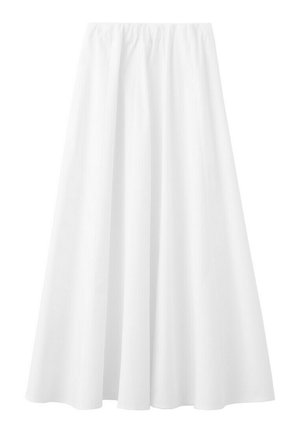 Dolga bela krilo z elastičnim pasom in tekočim materialom, ki sega do roba.