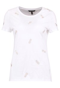 Bílý krátký rukáv tričko s rozptýlenou zlatou výšivkou ananasu, kulatým výstřihem a uvolněným střihem. Vyrobeno z měkké bavlněné tkaniny.