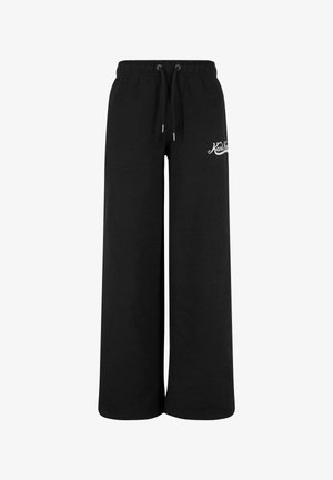 Sorte, vide sweatpants lavet af blødt stof, med en elastisk talje med snoretræk og en hvid logo-detalje.