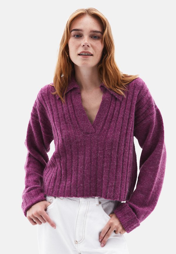 MIT POLOKRAGEN - Strickpullover - hollyhock
