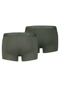 Männerboxershorts in zwei Grüntönen. Weicher Baumwollmischstoff mit einem breiten, dunkelgrünen elastischen Bund, der mit einem dezenten Logo-Print versehen ist.
