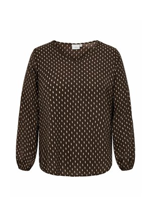 ONLY Carmakoma, CARVICA L/S V-NECK TOP WVN NOOS - Blouse - coffee bean