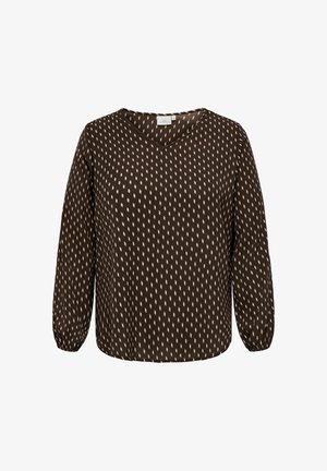 ONLY Carmakoma, CARVICA L/S V-NECK TOP WVN NOOS - Blúzka - coffee bean