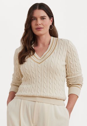 Lauren Ralph Lauren Woman GASSED COTTON LONG SLEEVE SWEATER - Jumper - mascarpone cream/sand dune