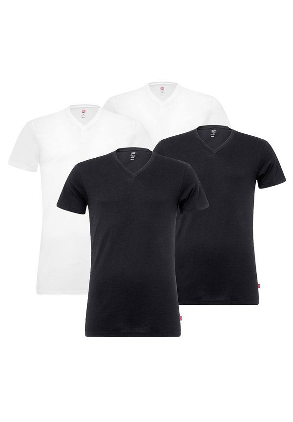 4ER PACK - V-AUSSCHNITT KURZARM - Basic T-shirt - weiß schwarz