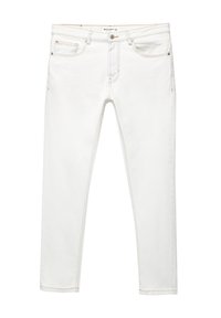 Witte denim jeans met een slim fit, vijf zakken en contrasterende stiksels. Voorzien van een knoop- en ritssluiting. Glad materiaal.