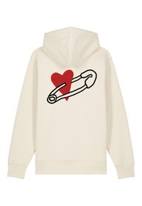 Felpa crema con un grande cuore rosso e un contorno nero di una graffetta, con una texture morbida e una vestibilità comoda.