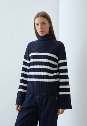 Strikkegenser - dark blue/off-white