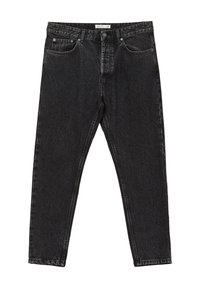 Jeans in denim nero con taglio dritto, design a cinque tasche e cuciture in contrasto. La texture sbiadita aggiunge interesse visivo. Vita standard.