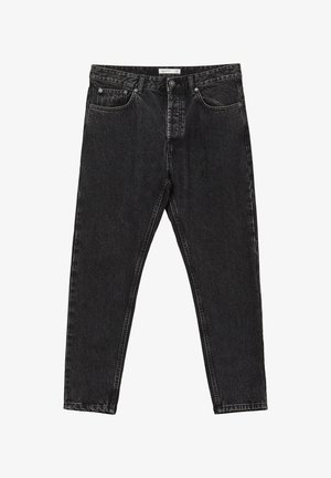 Jeans in denim nero con taglio dritto, design a cinque tasche e cuciture in contrasto. La texture sbiadita aggiunge interesse visivo. Vita standard.