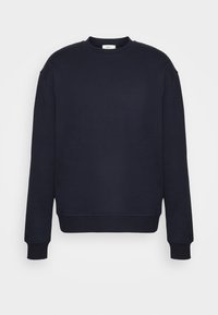 Felpa blu navy realizzata in tessuto morbido. Caratterizzata da un colletto rotondo, maniche lunghe, polsini a coste e orlo dritto. Design semplice.